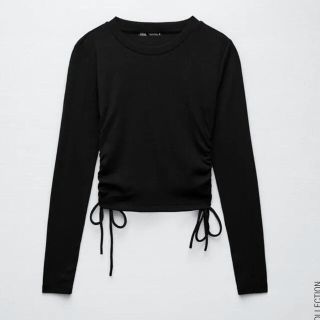 ザラ(ZARA)のZARA ザラサイドギャザーリブトップス(カットソー(長袖/七分))