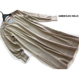 グリーンパークス(green parks)のAMERICAN HOLIC 新品 Vネックニットワンピース/BE(ひざ丈ワンピース)