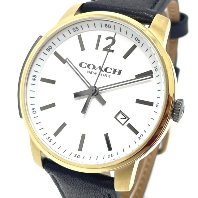 389 COACH コーチ時計 メンズ腕時計 スクエア 長方形 デイト ホワイト 