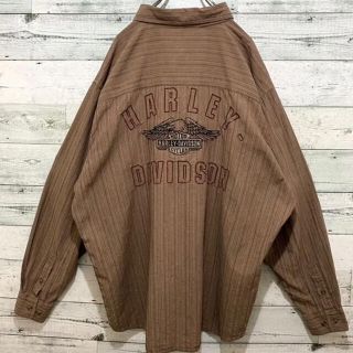 ハーレーダビッドソン(Harley Davidson)の【希少】ハーレーダビッドソン　刺繍ビッグロゴ ビッグサイズ 長袖シャツ ブラウン(シャツ)