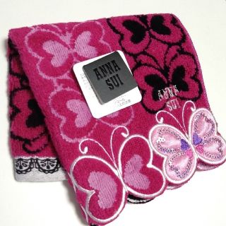 アナスイ(ANNA SUI)のアナスイ　タオルハンカチ25×25cm　ピンク、ブルー　バタフライ　スパンコール(ハンカチ)