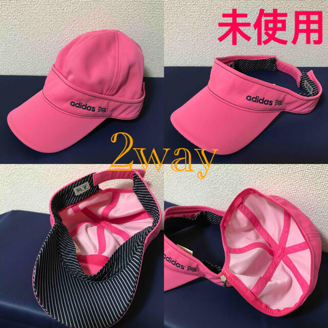 adidas(アディダス)の未使用★アディダス 2wayキャップ サンバイザー ピンク×ネイビー  フリー レディースの帽子(その他)の商品写真