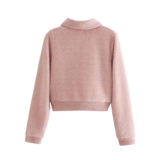 ZARA - 🎃10月新作👻6477◇pink ピンク 刺繍 花 襟ニット ZARA - 🎃10月新作👻6477◇pink ピンク 刺繍 花 襟ニット