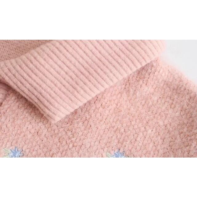 ZARA - 🎃10月新作👻6477◇pink ピンク 刺繍 花 襟ニット ZARA - 🎃10月新作👻6477◇pink ピンク 刺繍 花 襟ニット