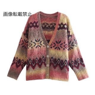 ザラ(ZARA)の🎃10月新作👻6489◆柄 ニット カーディガン(カーディガン)