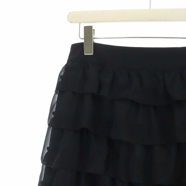 M'S GRACY(エムズグレイシー)のエムズグレイシー ティアードスカート ひざ丈 シフォン シアー フリル 40 黒 レディースのスカート(ひざ丈スカート)の商品写真