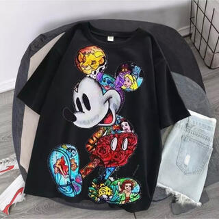 ディズニー(Disney)の大きいサイズ 4L ディズニー ミッキー プリントTシャツ 黒 新品 3XL(Tシャツ(半袖/袖なし))