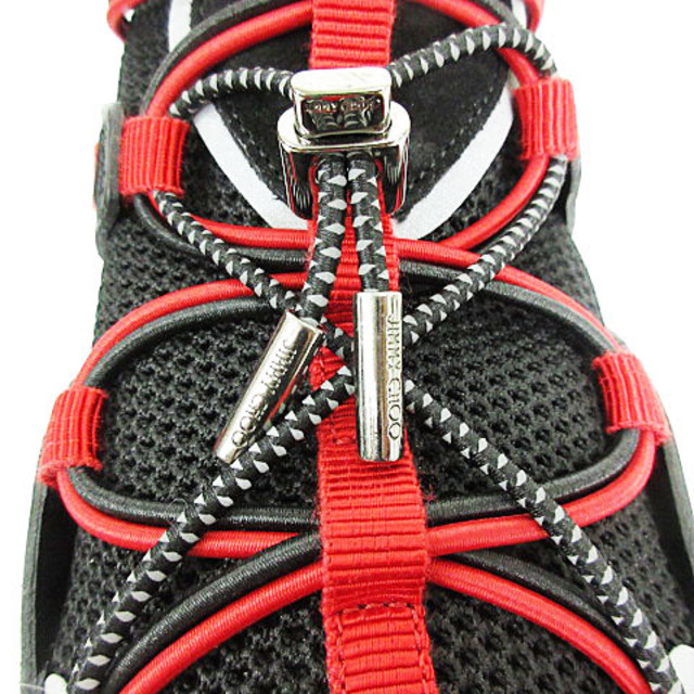 JIMMY CHOO(ジミーチュウ)のジミーチュウ 美品 スニーカー ダイアモンドトレイル 厚底 黒 赤 38 レディースの靴/シューズ(スニーカー)の商品写真