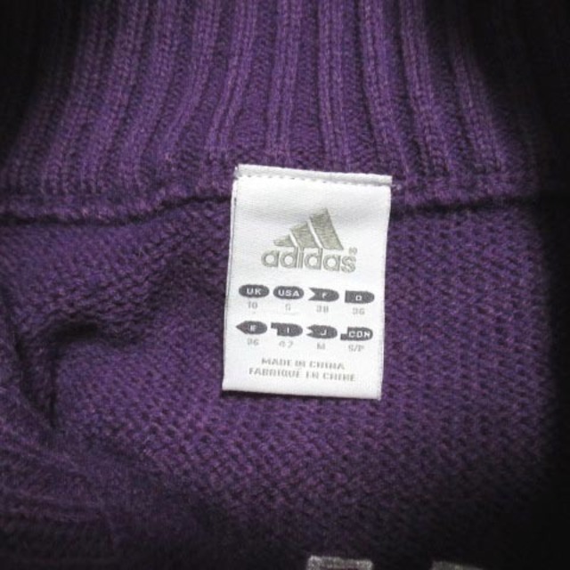 adidas(アディダス)のアディダス ポンチョ ニット 袖あり ウール混 スリーストライプ 紫 M レディースのジャケット/アウター(ポンチョ)の商品写真