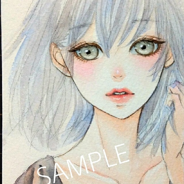 手描きイラスト　オリジナル　女の子　水彩画