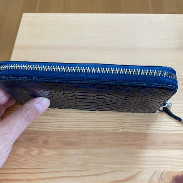 新品　パイソン　ラウンドジップ　長財布　Indigo Blue　藍色