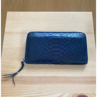 新品　パイソン　ラウンドジップ　長財布　Indigo Blue　藍色