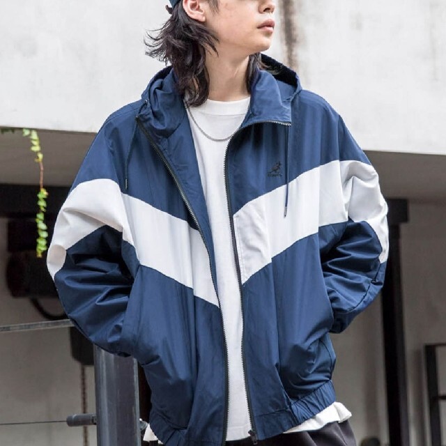 KANGOL 青×白 ナイロンパーカー ジャケット メンズ ウインドブレーカー