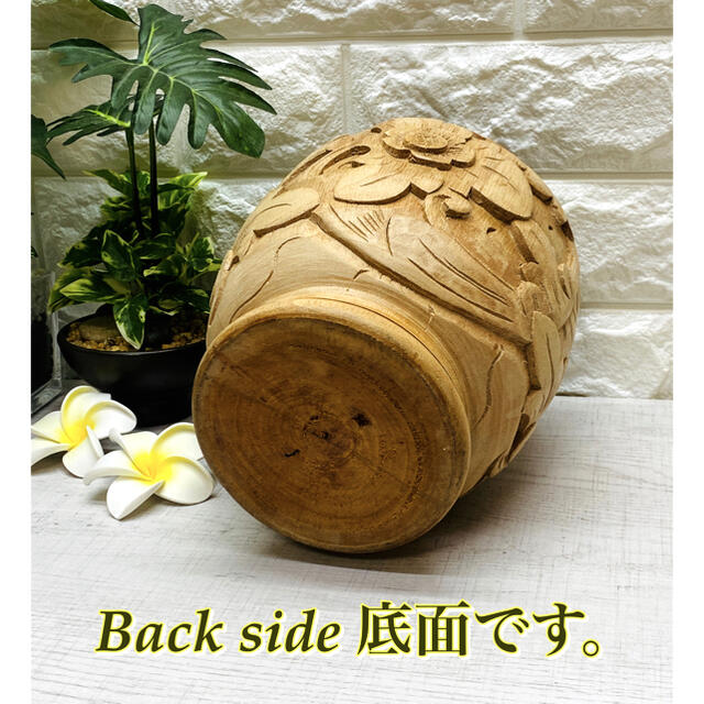 【K3a】✨バリ島ハンドメイド木彫り彫刻の花瓶壷✨無垢材使用オシャレな置物 9