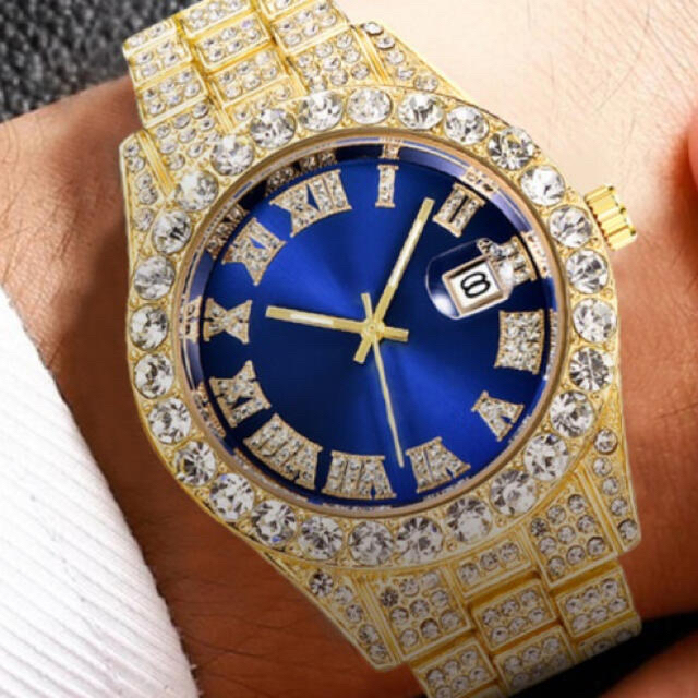 ブルー　ゴールド　ブリンブリン　男女兼用メンズ腕時計デイカウント　最安値　金青 