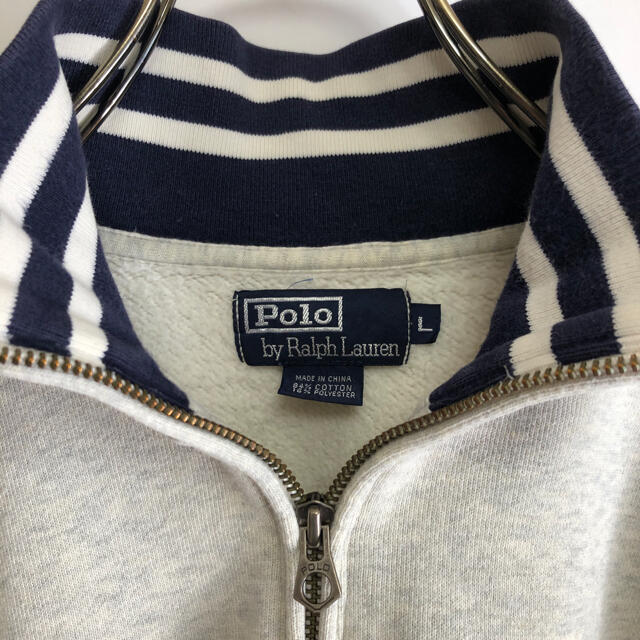 POLO RALPH LAUREN(ポロラルフローレン)の90s古着　ポロバイラルフローレン　スウェット　ハーフジップ　Ｌ　裏起毛 メンズのトップス(スウェット)の商品写真