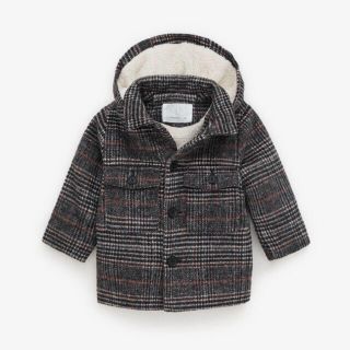 ザラキッズ(ZARA KIDS)の美品 zara baby ボア生地裏地付きチェック柄コート　92㎝(ジャケット/上着)