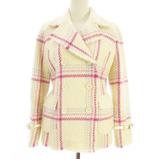 クレージュ(Courreges)のクレージュ ダブルブレスト ジャケット チェック フリンジ 白系 ピンク 9AR(その他)