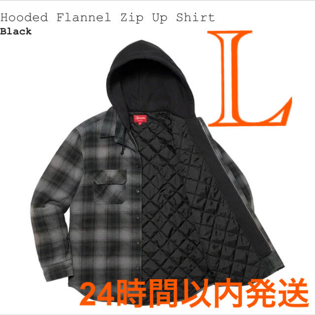 Hooded Flannel Zip Up Shirt black L サイズパーカー