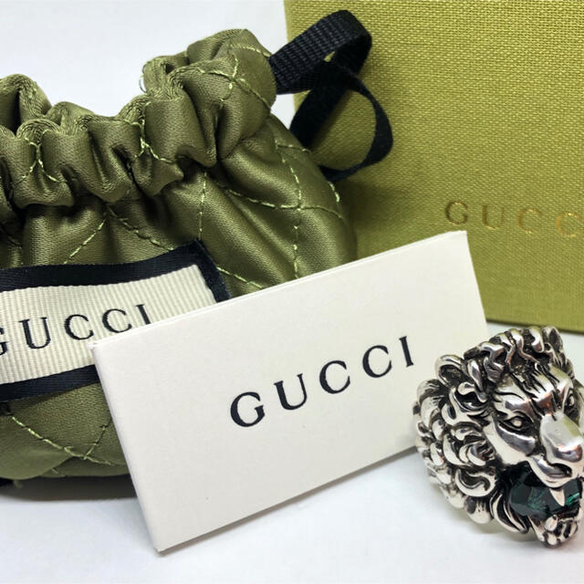 Gucci(グッチ)の【全国送料無料】GUCCIグッチ クリスタル付き ライオンヘッド リング ♯23 メンズのアクセサリー(リング(指輪))の商品写真