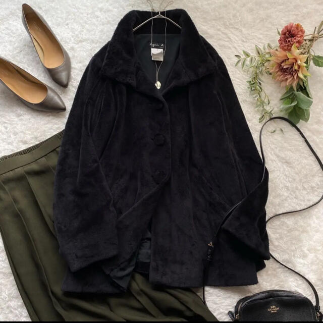 毛皮/ファーコートアニエスベー フェイクファー ジャケット コート 羽織り ブラック サイズ3 黒