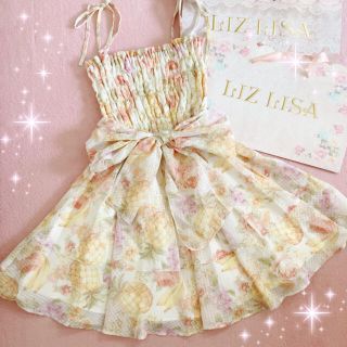 リズリサ(LIZ LISA)の☆リズリサLIZLISA☆フルーツ柄シフォンキャミワンピース☆新品ホワイト(ミニワンピース)