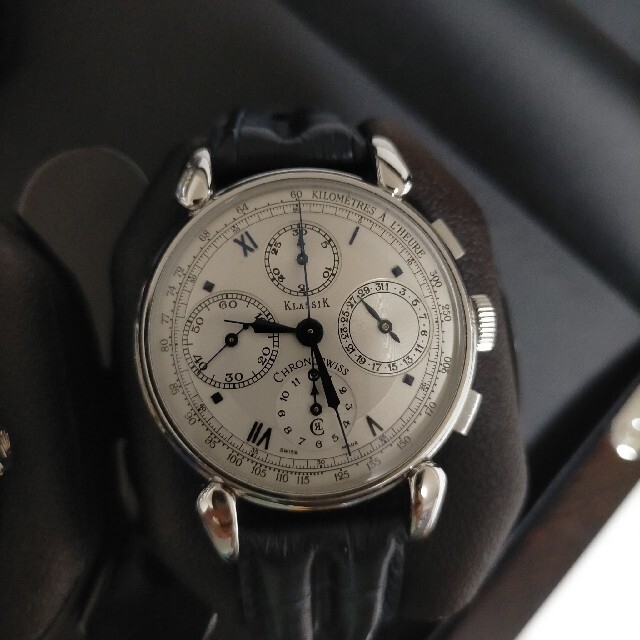 クロノスイス クラシック クロノグラフ オートマチック Classic Chronograph CH7403 箱 保証書 SS/革 メンズ時計 ブラック 仕上げ済 美品