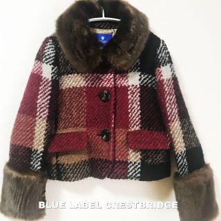 【BLUE LABEL】クレストブリッジチェック ボア ウールジャケット (毛皮/ファーコート)