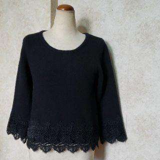 ミッシュマッシュ(MISCH MASCH)の❤MISCH MASCH❤袖裾レースニットセー黒/プルオーバートップス/匿名配送(ニット/セーター)