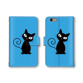 ブルー 黒猫 ネコ スマホケース 手帳型ケース スマホカバー(スマホケース)