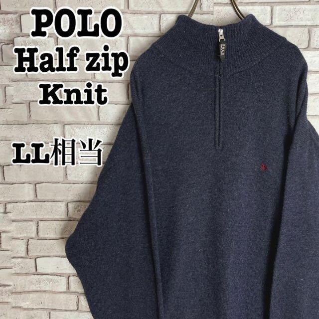 【大人気ハーフジップ】ポロ POLO ワンポイント刺繍 ネイビー LL相当 ニット+セーター