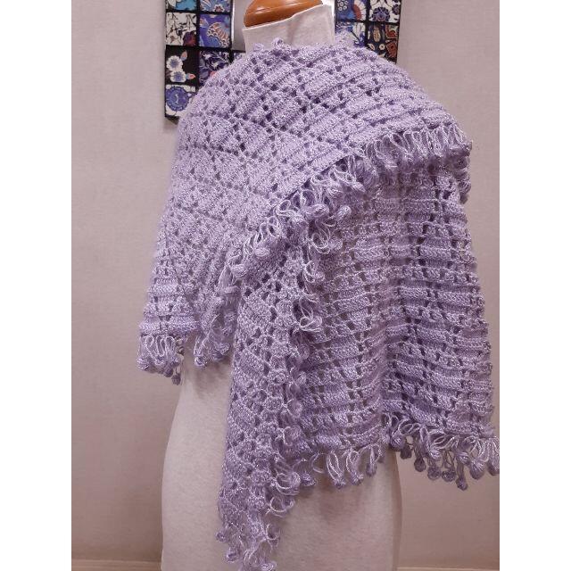 1000円オフ『パールパープル』の世界でひとつの手編み肩掛けストールマフラー