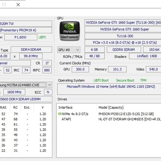 GTX1660super Ryzen5 3500 16G M.2SSD512G