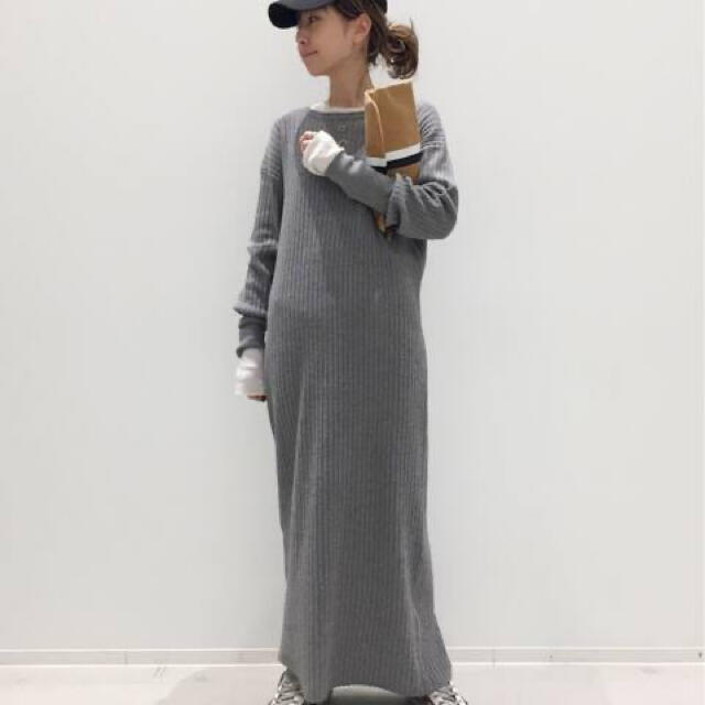 L'Appartement DEUXIEME CLASSE(アパルトモンドゥーズィエムクラス)のアパルトモン　Rib Knit ワンピース　グレー レディースのワンピース(ロングワンピース/マキシワンピース)の商品写真