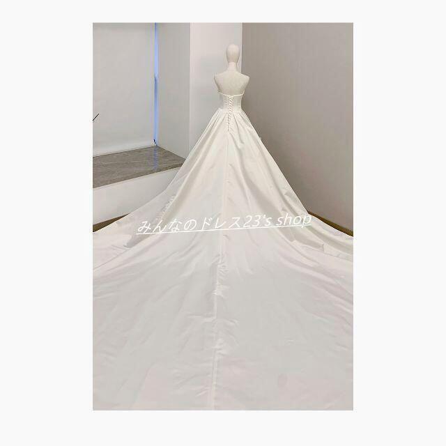 高品質！ ウエディングドレス ホワイト ロングトレーン ベアトップ 3
