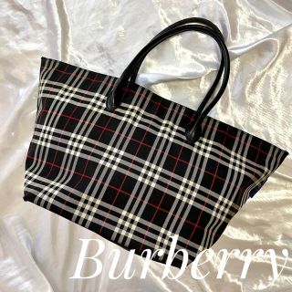 バーバリーブルーレーベル(BURBERRY BLUE LABEL)の大容量《Burberry》バーバリー　ノバチェック　バッグ　黒　牛革　肩がけ可能(トートバッグ)