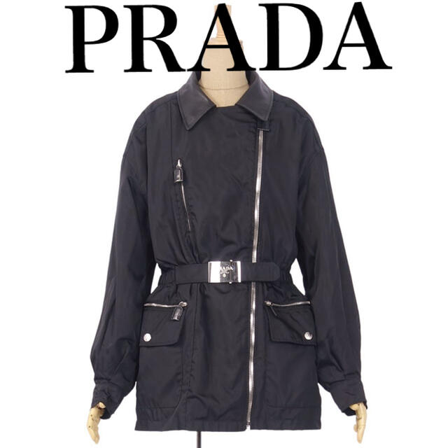 PRADA(プラダ)のプラダ　ラムスキン　切り替え　ナイロン　ジャケット　M レディース  レディースのジャケット/アウター(ナイロンジャケット)の商品写真