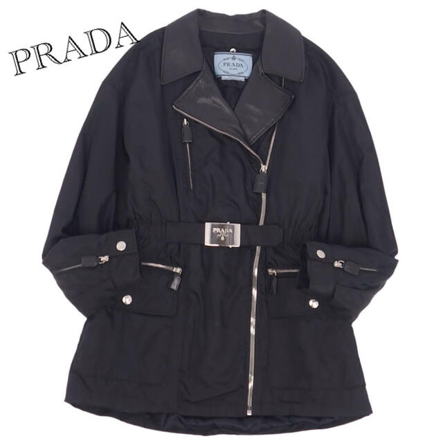 PRADA(プラダ)のプラダ　ラムスキン　切り替え　ナイロン　ジャケット　M レディース  レディースのジャケット/アウター(ナイロンジャケット)の商品写真