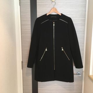 ザラ(ZARA)の【数回着用♡美品】ZARA コート ノーカラー 黒(ロングコート)