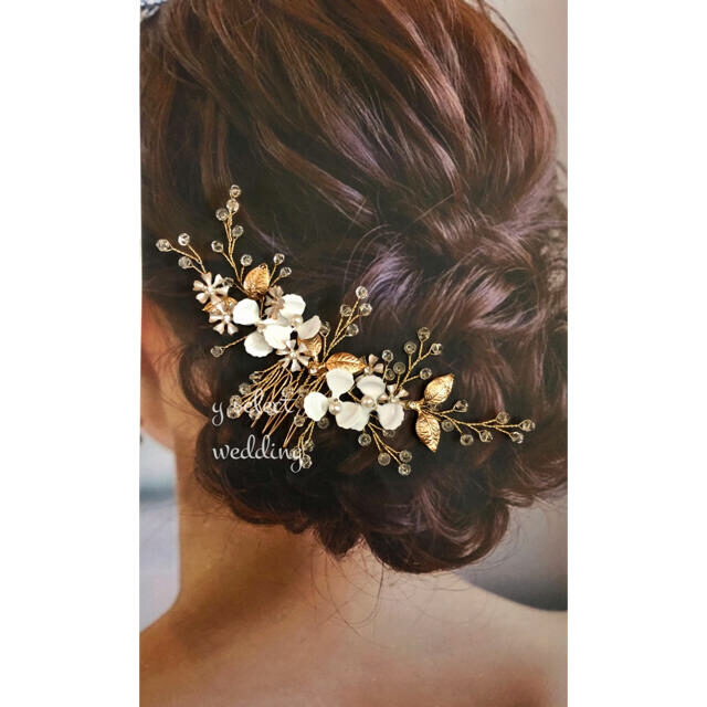 フラワーリーフ小枝ヘッドドレスヘアアクセサリーボンネウェディング結婚式♡新品 1