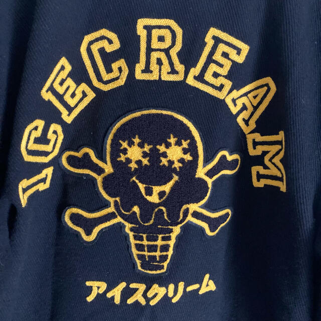 ICE CREAM(アイスクリーム)の極希少　ICECREAM スタジャン　ワッペン　刺繍　デカロゴ 黒　黄色　M メンズのジャケット/アウター(スタジャン)の商品写真