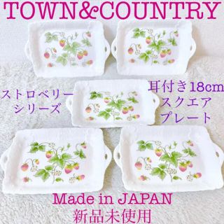 Town & Country - 新品タウンアンドカントリーストロベリー耳付きスクエアプレート皿昭和レトロ18cm