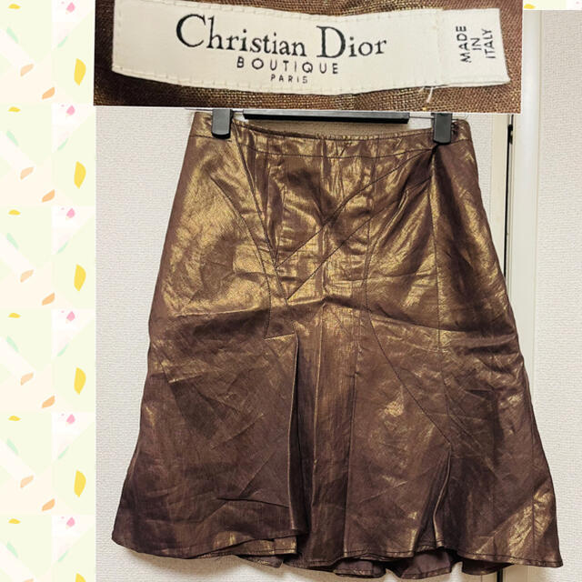 超歓迎された クリスチャンディオール　ヴィンテージスカート　ゴールドブラウン　シルク麻100% ひざ丈スカート