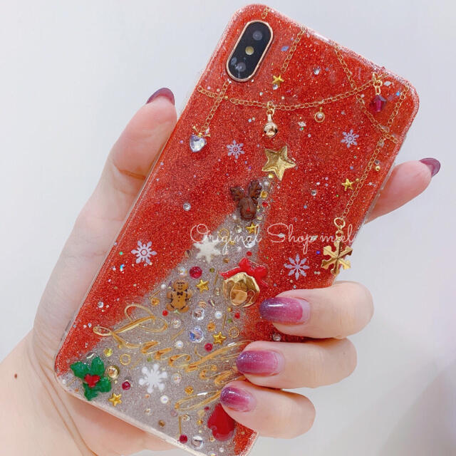 名入れ♡クリスマス⭐︎キラキラ✨デコレーションスマホケース⭐︎Android スマホ/家電/カメラのスマホアクセサリー(Androidケース)の商品写真