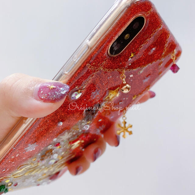 名入れ♡クリスマス⭐︎キラキラ✨デコレーションスマホケース⭐︎Android スマホ/家電/カメラのスマホアクセサリー(Androidケース)の商品写真