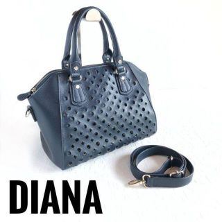 ダイアナ(DIANA)の美品 ダイアナ ハンドバッグ ショルダー ネイビー 2way 本革 レザー(ハンドバッグ)