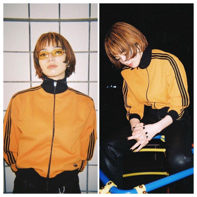 アディダス adidas デサント ジャージ オレンジ黒 小松菜奈-