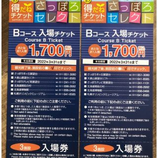 さっぽろセレクトBコース2人分(一ヶ所選択可能)お得だねチケット(その他)