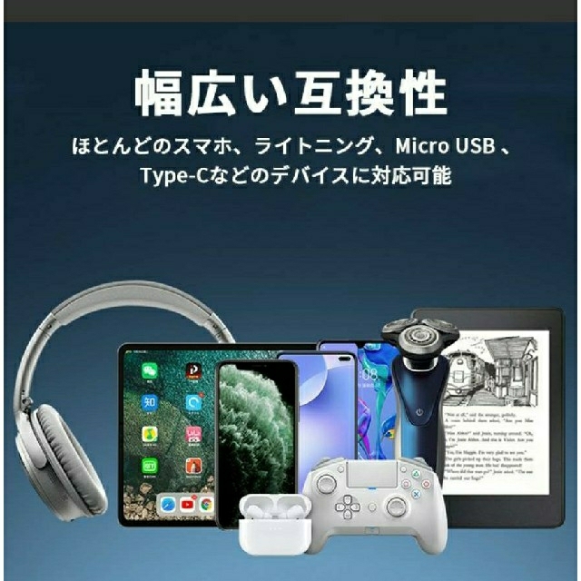 2021最新  540°光るマグネット充電ケーブル急速 QC3.0対応２m×３個 スマホ/家電/カメラのスマートフォン/携帯電話(その他)の商品写真