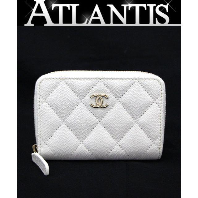 CHANEL シャネル 兼カードケース マトラッセ ココマーク AP3179 コインケース キャビアスキン ホワイト/083851